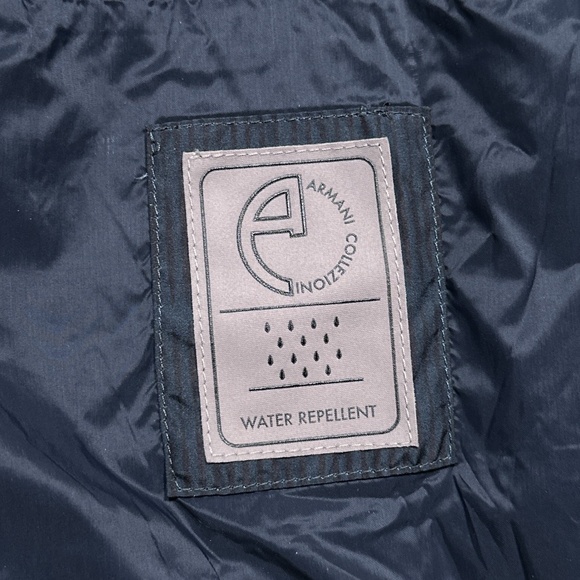 Armani Collezioni Windbreaker Blouson Leather Trim Striped Blue Jacket Mens 46 - Picture 9 of 13